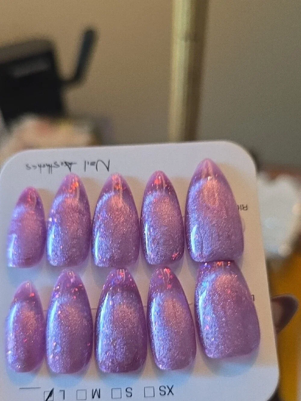 Press-On False Nails - Shimmery Pink Iridescent Set Size Large